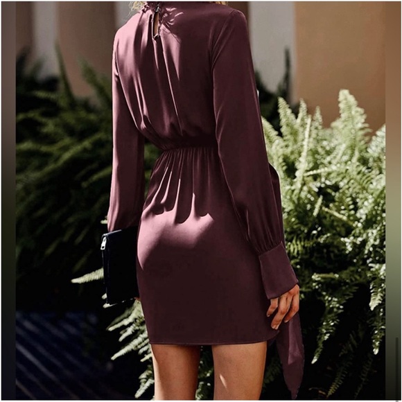 Pretty Garden Size Large Satin Long Sleeved Mini Dress in Chocolate - Picture 2 of 7